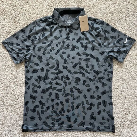 Nike Tour Dri-FIT Golf Polo Black Print Shirt - Picture 1 of 7